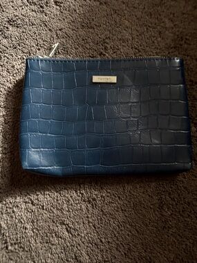 Mango Croc-Embossed Dark Blue Zip Pouch